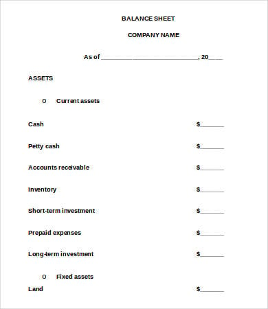 blank business balance sheet template