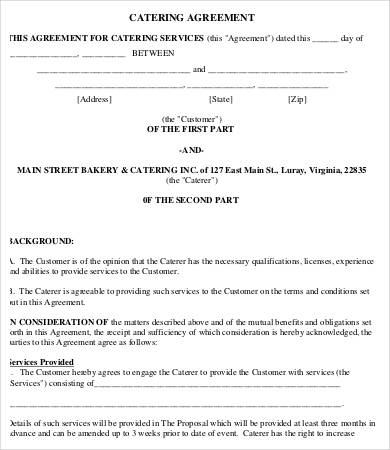 free catering agreement template