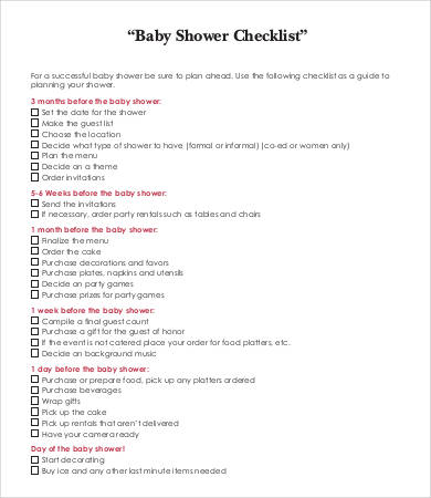 free printable baby shower checklist template