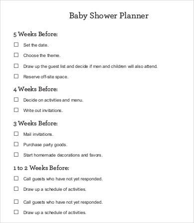 baby shower planner checklist template