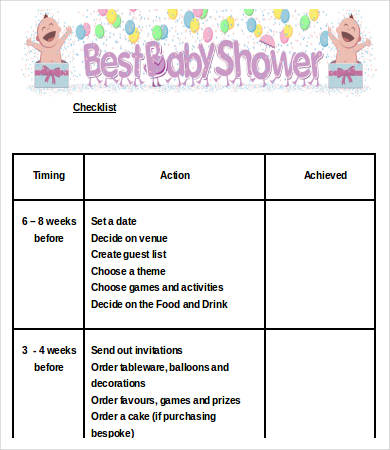 baby shower checklist template 8 free word pdf format download
