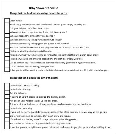 Baby Shower Checklist Template - 8+ Free Word, PDF Format ...