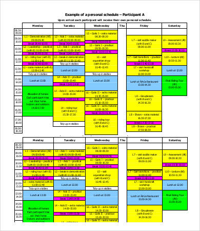example personal schedule