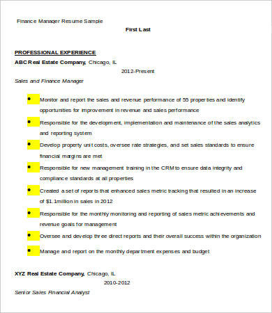 12 Financial Manager Resume Templates Pdf Doc Free Premium Templates