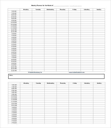 printable hourly weekly daily planner