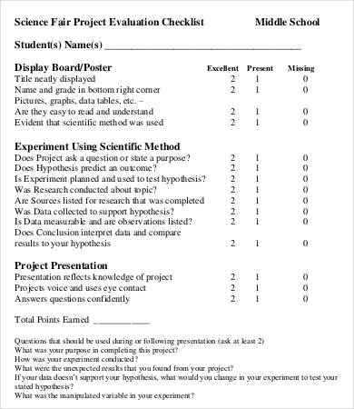 science fair project evaluation checklist