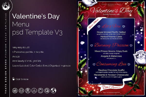 valentines day psd menu template