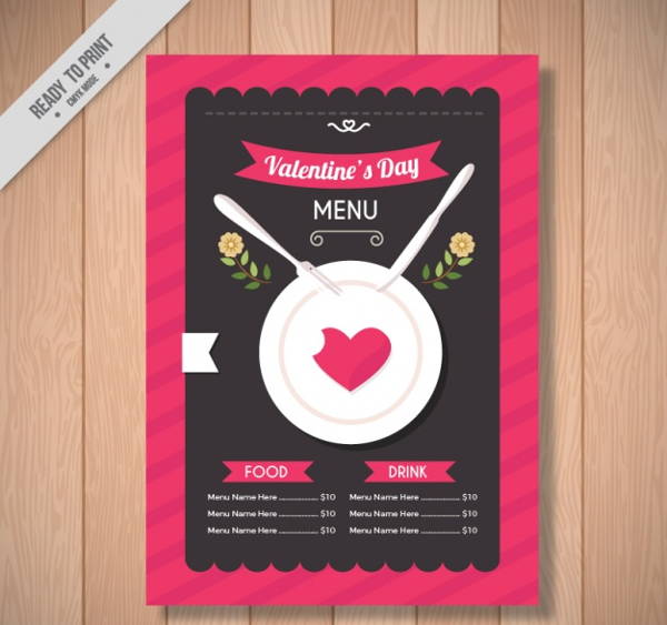 valentines day striped menu template