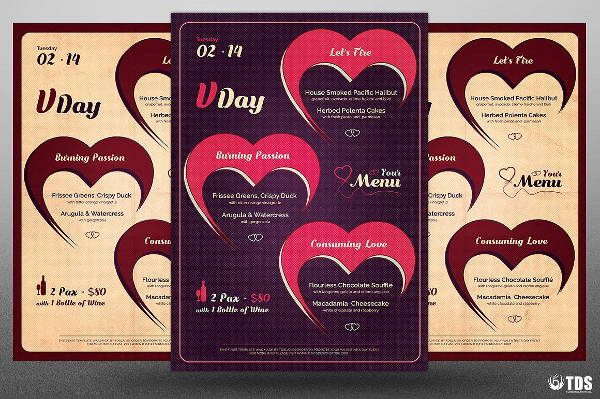 valentines day menu card template
