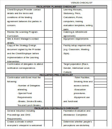 Venue Checklist Template - 9+ Free Word, PDF Documents Download