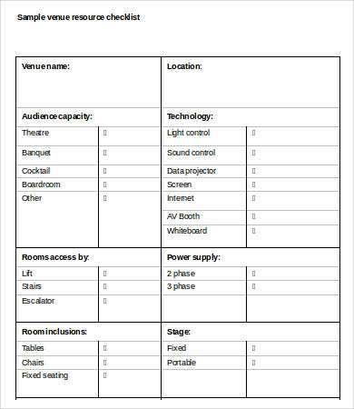 Venue Checklist Template - 9+ Free Word, PDF Documents Download