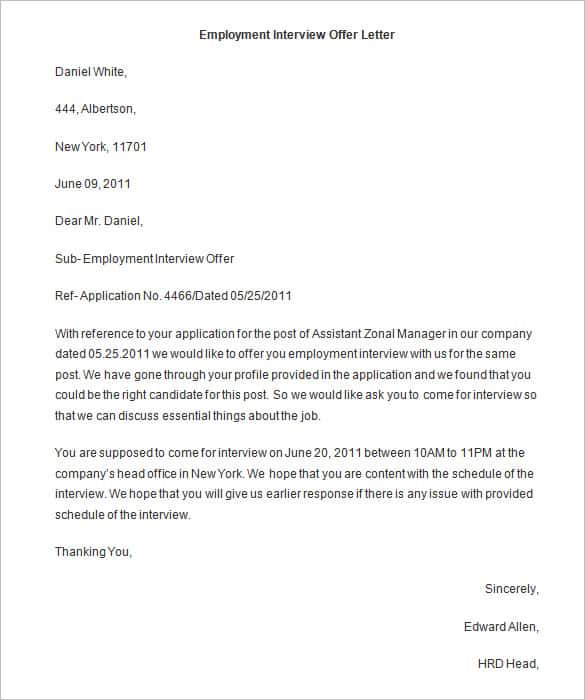 employment interview offer letter word min