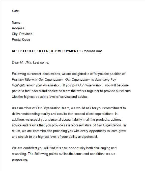 offer of employment letter template min