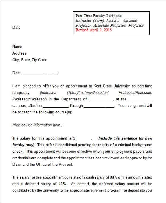 part time faculty job offer letter min