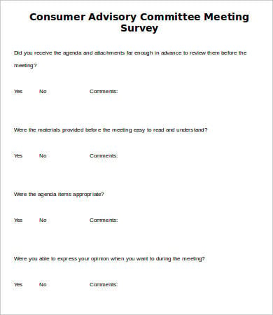 consumer advisory committee meeting survey