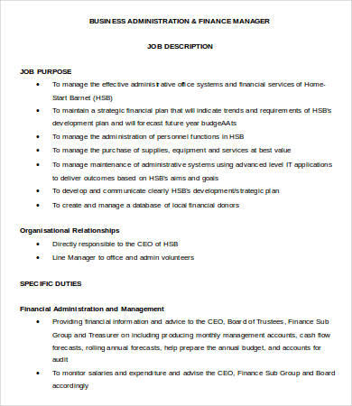 Manufacturing finance manager job description