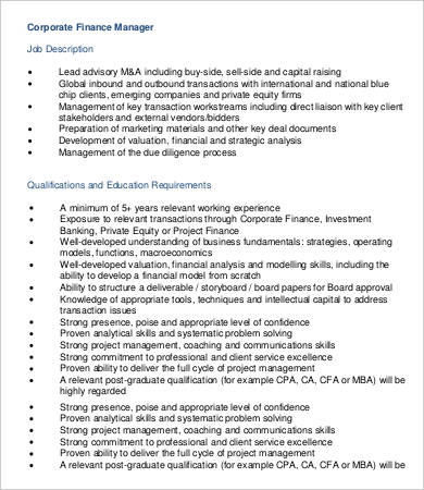 Mængde af en million at fortsætte Financial Manager Job Description - 8+ Free Word, PDF Format Download