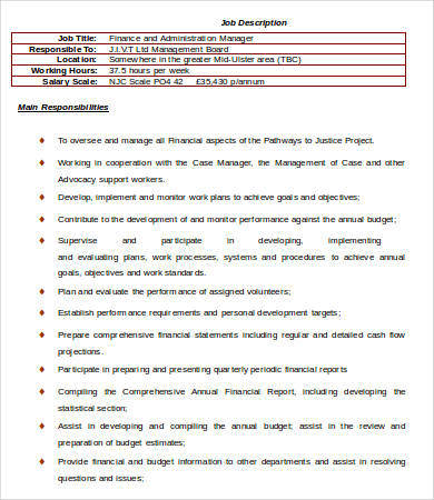 finance and administration manager job description