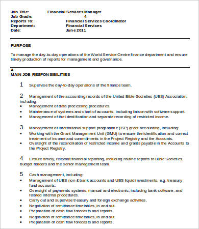 Financial Manager Job Description - 8+ Free Word, PDF Format Download ...