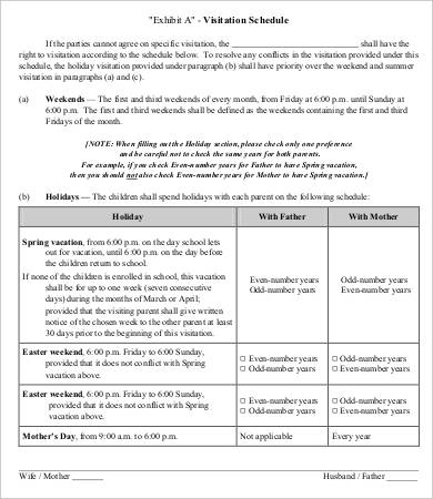 Visitation Schedule Template - 15+ Word, Excel, PDF Format Download