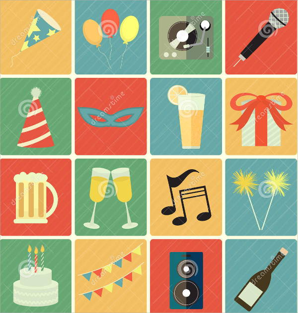 flat party vector icons set