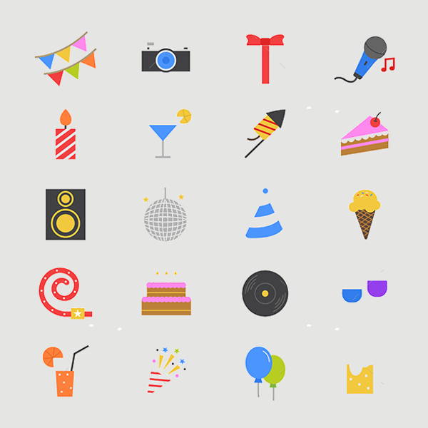 colorful flat party icons