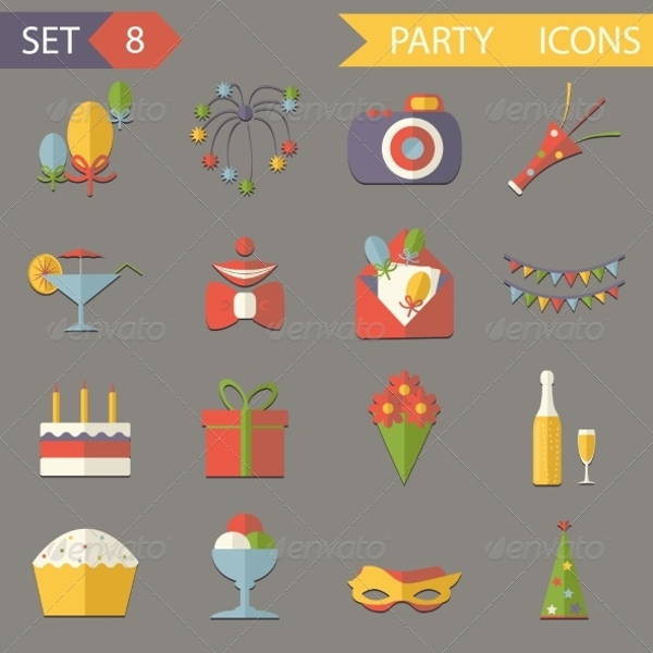 flat birthday party icons