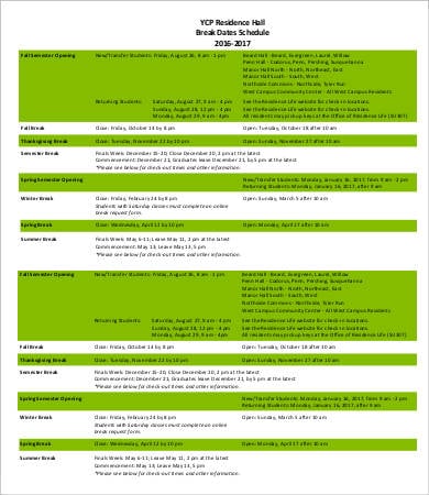 6+ Break Schedule Templates - Word, PDF Format Download