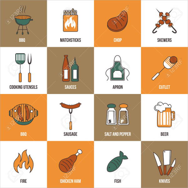 flat bbq party icons