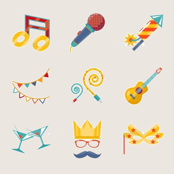 decorative flat party icons
