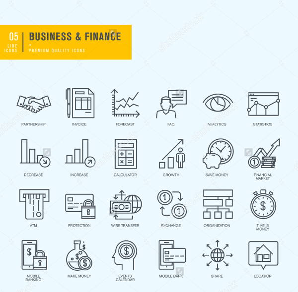 business application line icons set