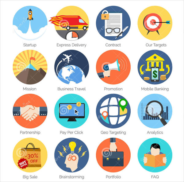 colorful business and technology icons