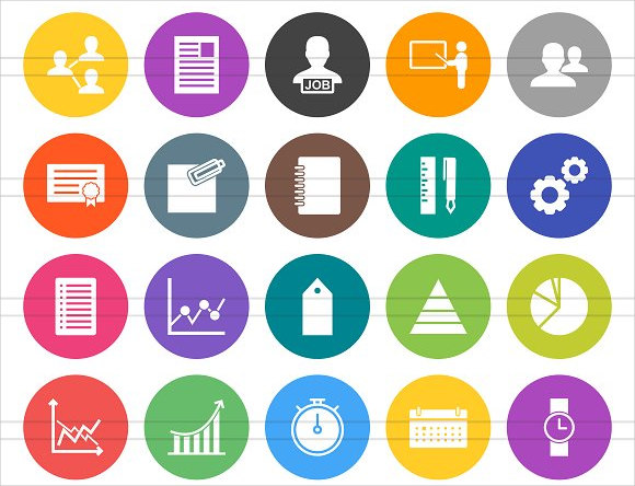 rounded flat business management icons