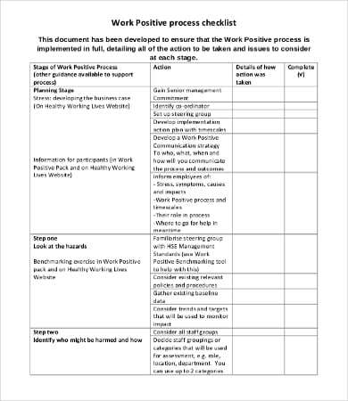 work process checklist template
