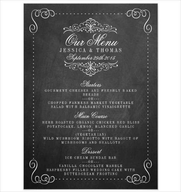 vintage wedding party menu template