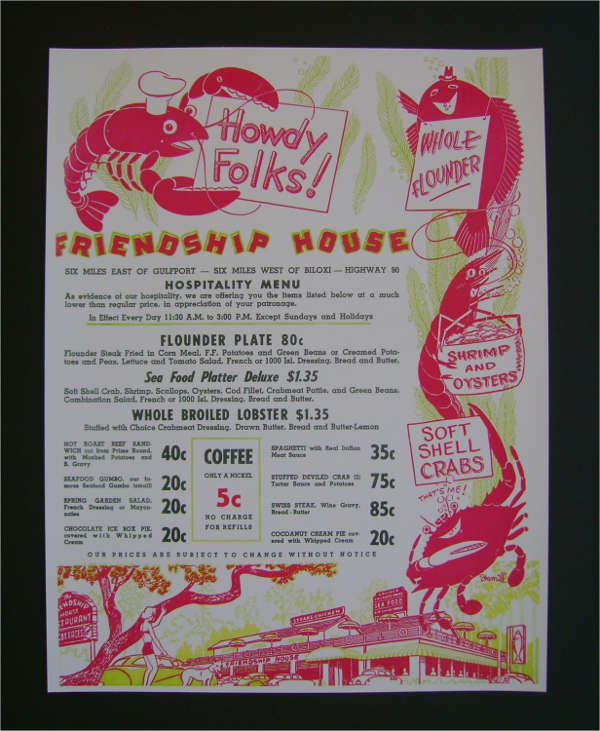 vintage house party menu design