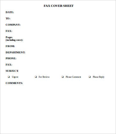 fax sheet cover template