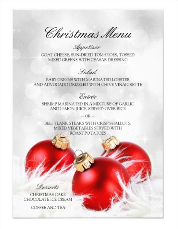 Holiday Party Menu 9+ Free Templates