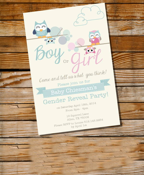 owl gender reveal party invitation