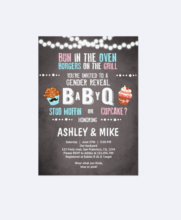 gender reveal bbq party invitation