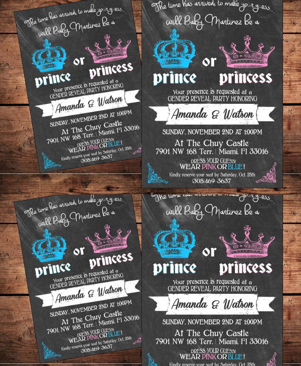 princess or prince gender reveal party invitation