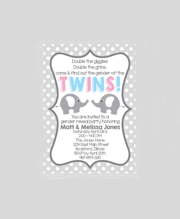 twin gender reveal party invitation