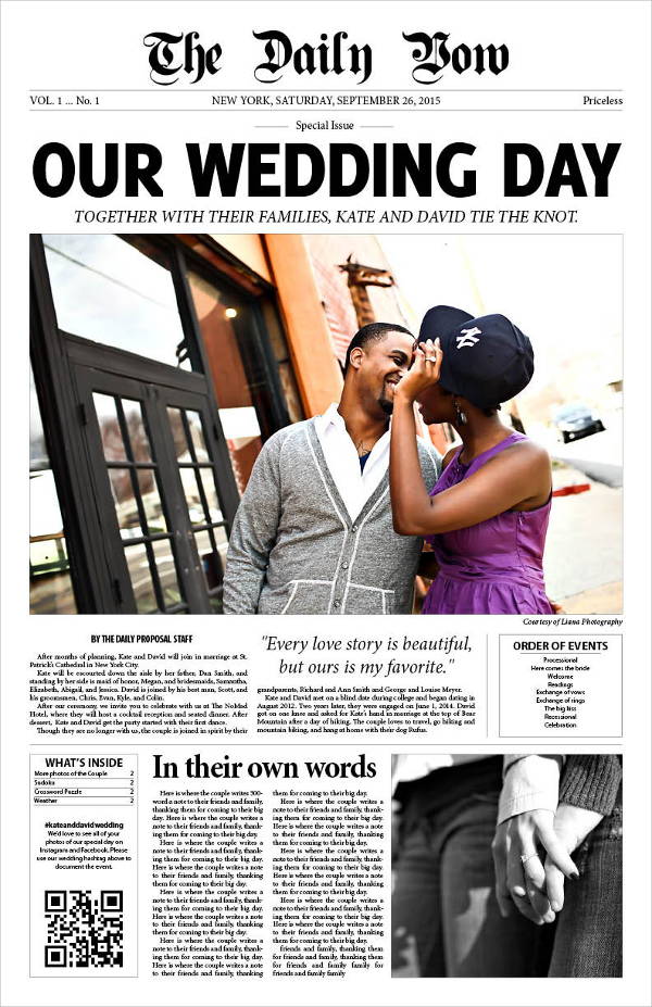 personalized wedding newspaper template