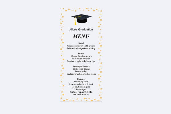 printable graduation party menu design
