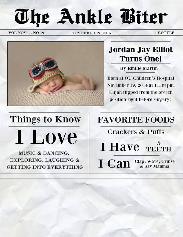 first birthday newspaper template