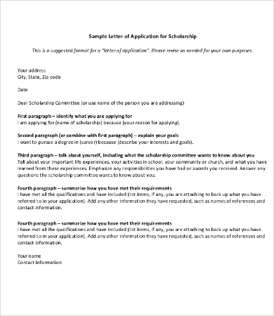 Scholarship Cover Letter Sample