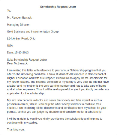 how to write application letter for scholarship grant