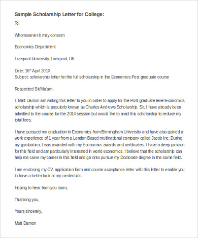 College application letter uk