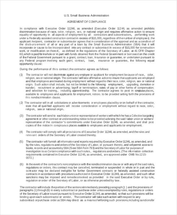 business administration agreement of compliance