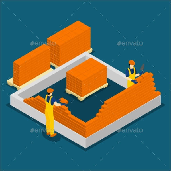 construction workers isometric banner